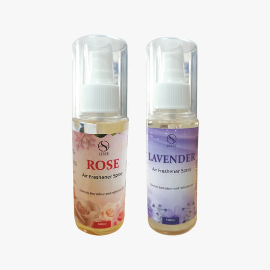 Esbee Lavender & Rose Air Freshener Spray – 2 x 100ML | Long-Lasting & Refreshing Floral Fragrance | Odor Eliminator & Room Freshener (Lavender & Rose, 100ML) (Pack of 2)
